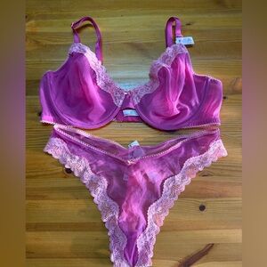 Victoria's Secret Nwt Tease Unlined Demi Bra High Leg Thong Sheer Mesh Set 38D/L